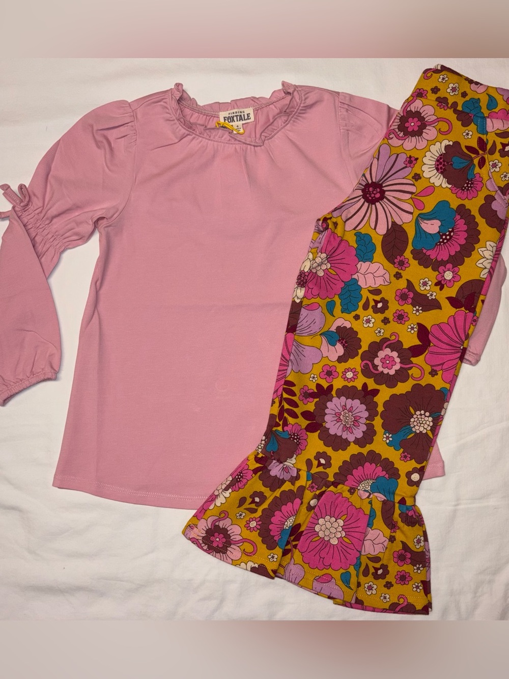 Finding Foxtale Sweet Pea Peasant Top & RetroRuffle Pants Golden Floral Sz 4 NWT